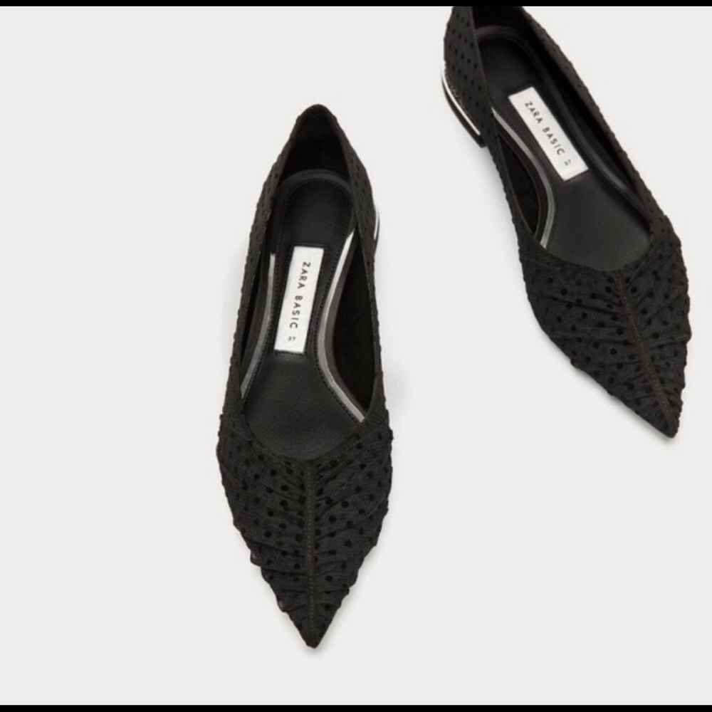 Zara black pointy mesh dot rhinestone flats shoes - Picture 4 of 4